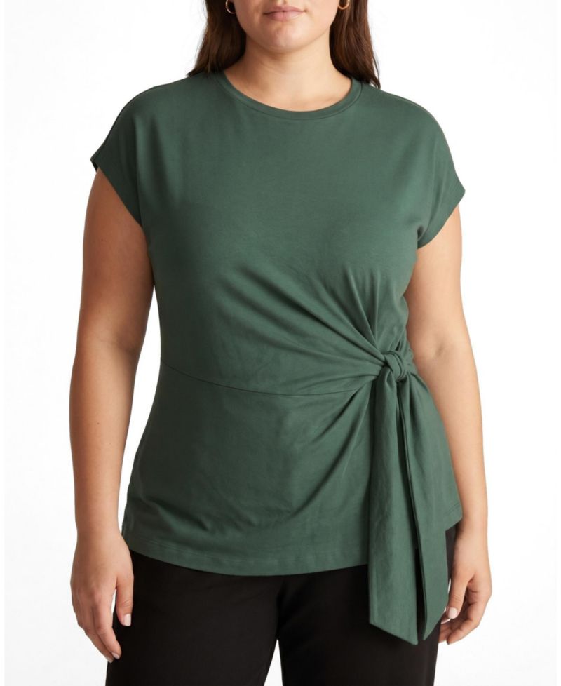 Women's Plus Size Crescent Breton Stripe Knot Tee