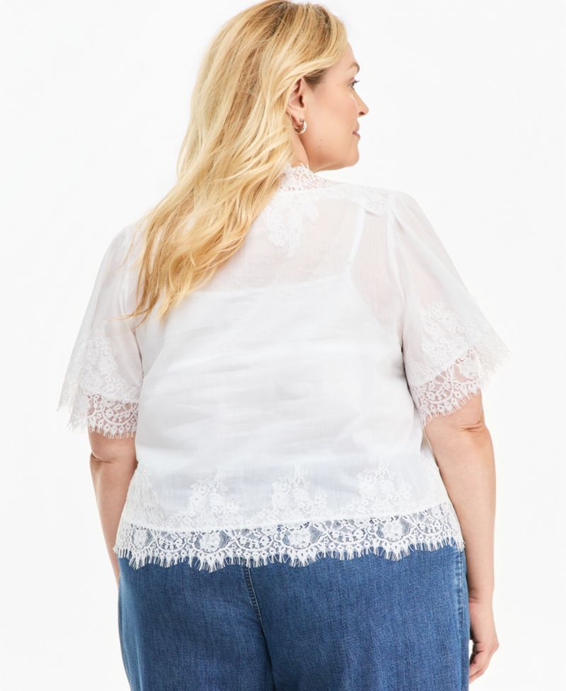 Plus Size Lace Short-Sleeve Blouse