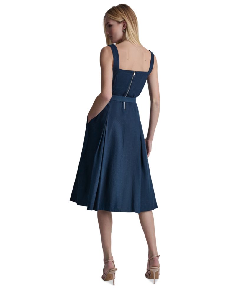 Women's Seated Bodice Sweetheart Neck Midi Dress