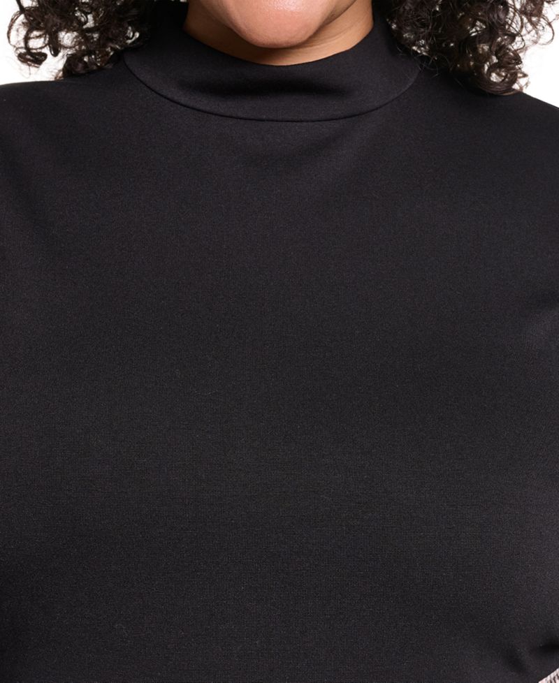 Petite Mock Neck A-Line Twofer Midi Dress