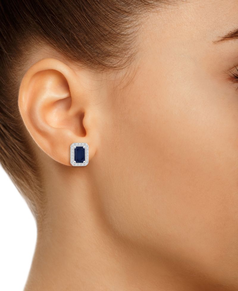 Sapphire (1-2/5 ct. t.w) & Diamond (1/5 ct. t.w.) Stud Earrings in Sterling Silver (Also in Ruby & Emerald)