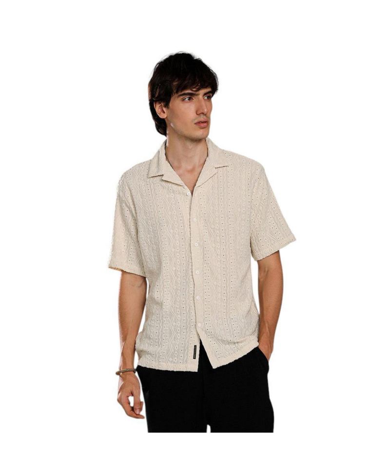 Men's Off-White Aztec-Textured Shirt