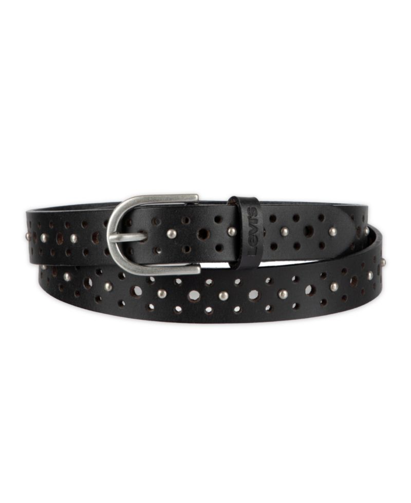 Women's Fully Adjustable Perforated and Studded Leather Jean Belt