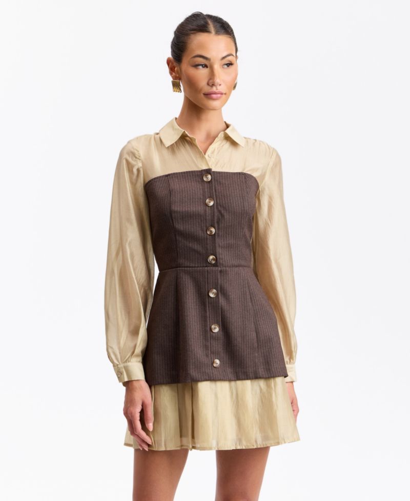 Women's Long Sleeve Twofer Vest Dress