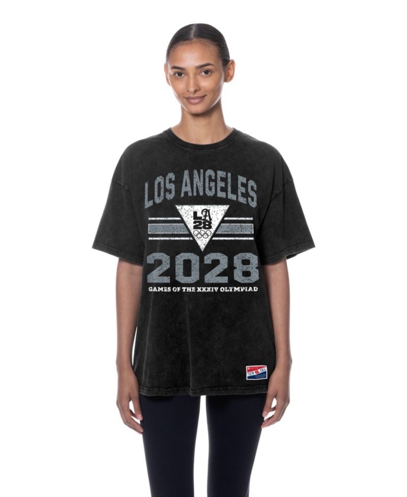 Women's Black LA 2028 Summer Mineral Wash Oversized T-Shirt