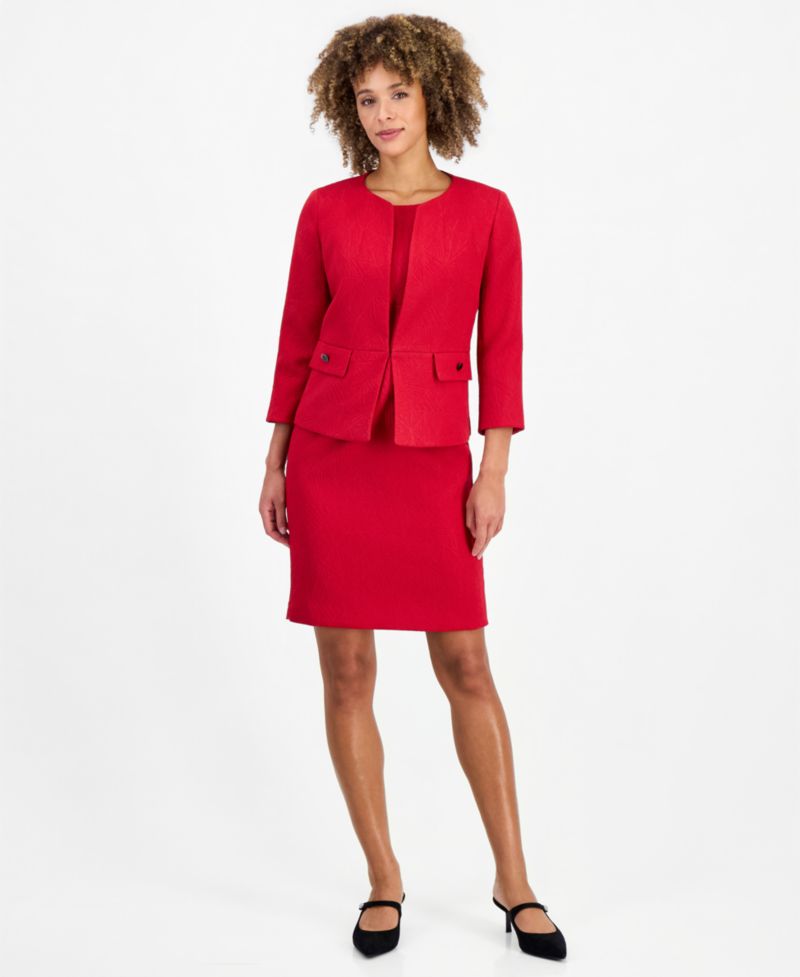 Women's Jacquard Sheath Cardigan and Dress, 2-Piece Suit