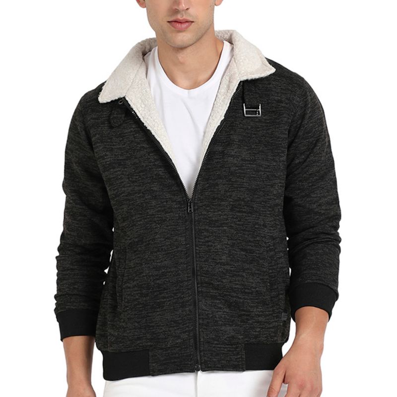 Men's Charcoal Grey Heathered Jacket With Fleece Detail