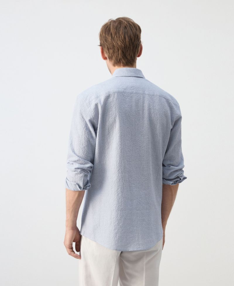 Men's Textured Striped Seersucker Shirt