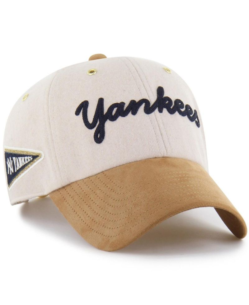 Мужская шляпа Stoney Clover Lane X с натуральным/коричневым принтом New York Yankees Script Charm Clean Up с регулируемой шляпой