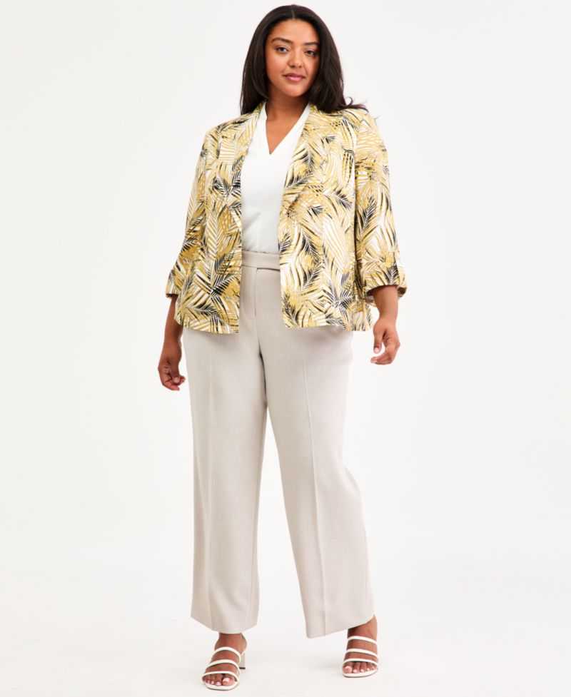 Plus Size Notch-Collar Cuff-Sleeve Open-Front Blazer