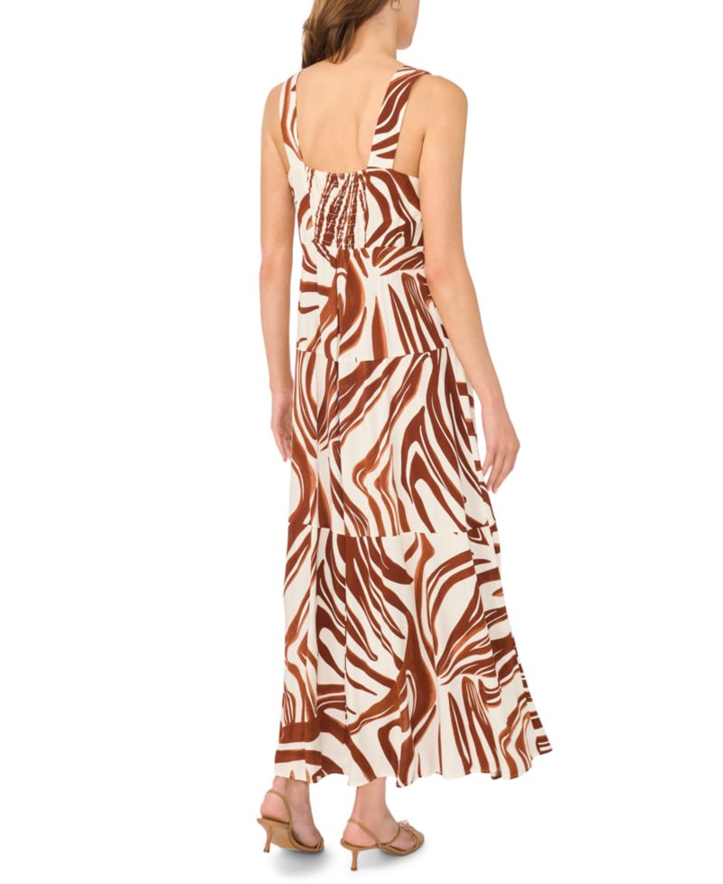 Women's Abstract Print Tiered Maxi Dress