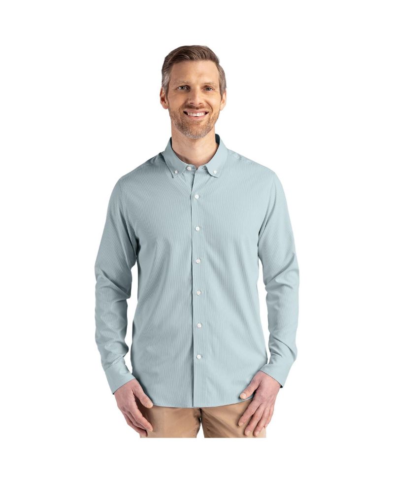 Men's Cutter and Buck Skyline Epic Confidence Recycled Pinstripe Long Sleeve Dress Shirt