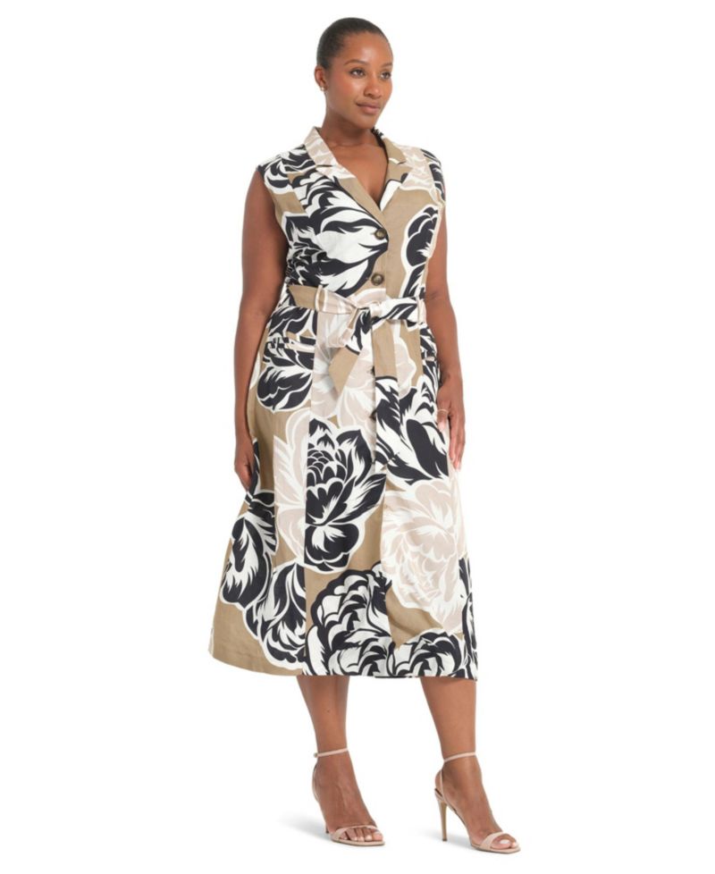 Women's Johanna Floral Linen Belted Midi Dress