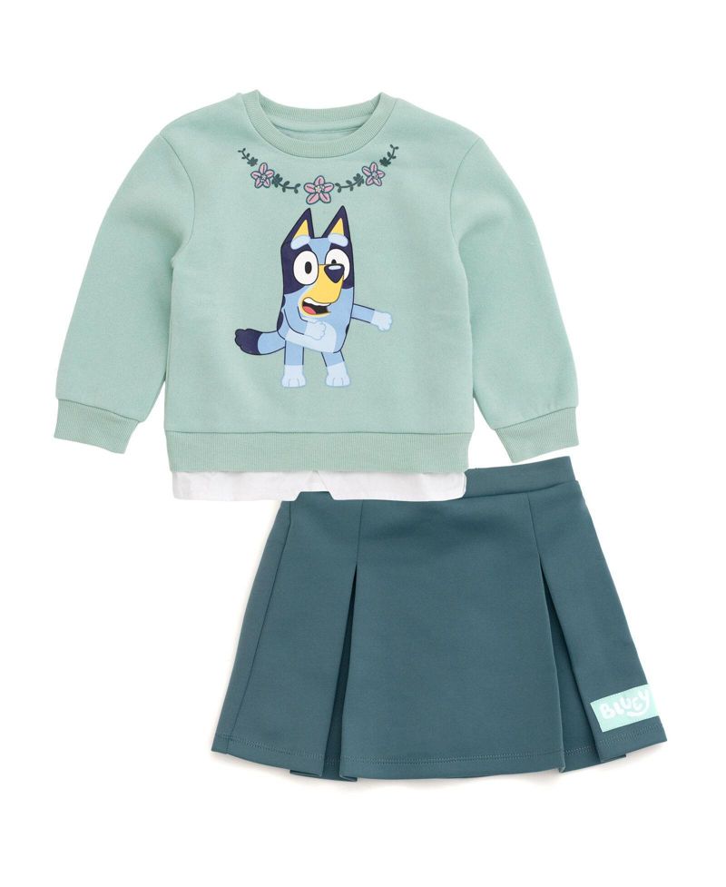 Girls' (5-12) Pleated 2-Piece Sweatshirt and Skirt Set