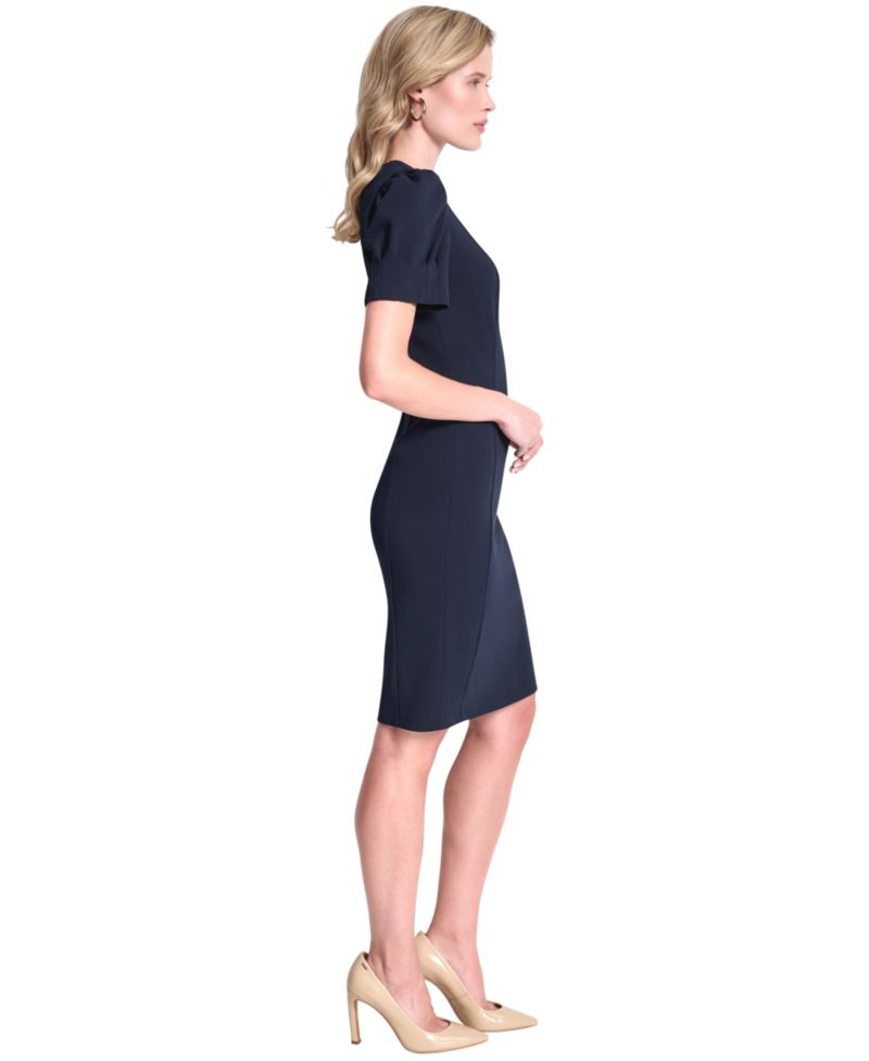 Women's Puff-Sleeve Crewneck Sheath Dress