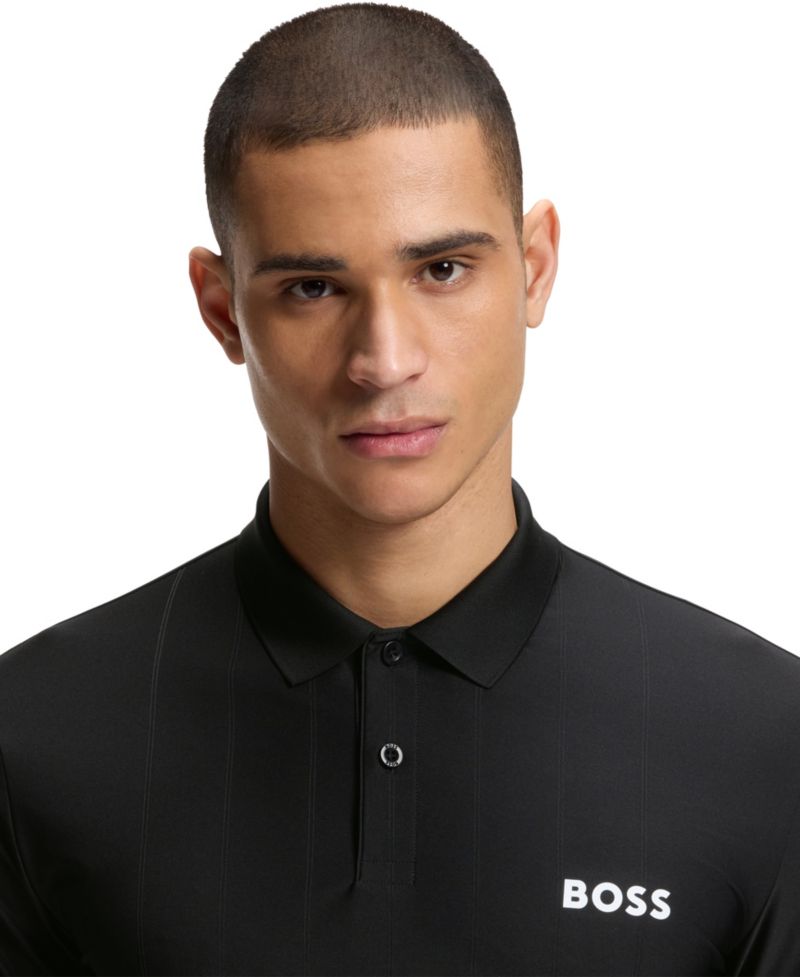 Men's Four-Way Stretch Stripe-Jersey Slim-Fit Polo Shirt
