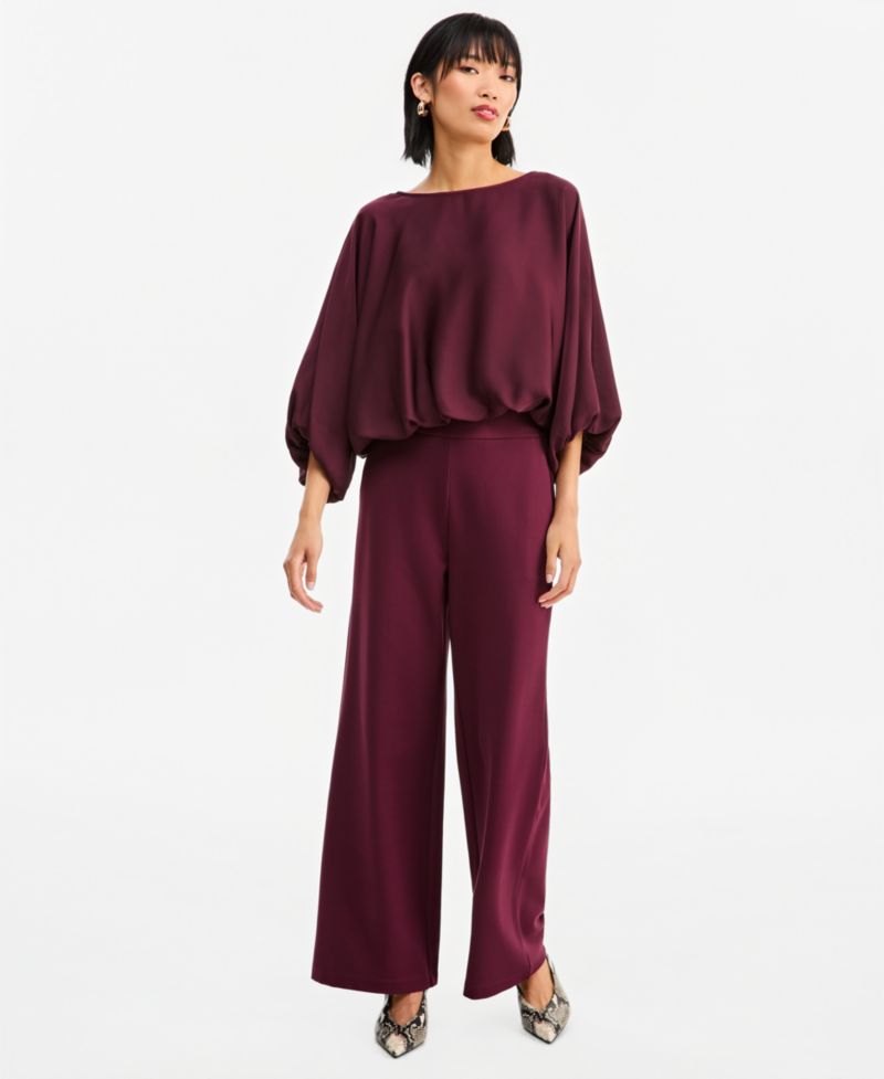 Women's Elbow-Sleeve Bubble Boat Neck Blouse