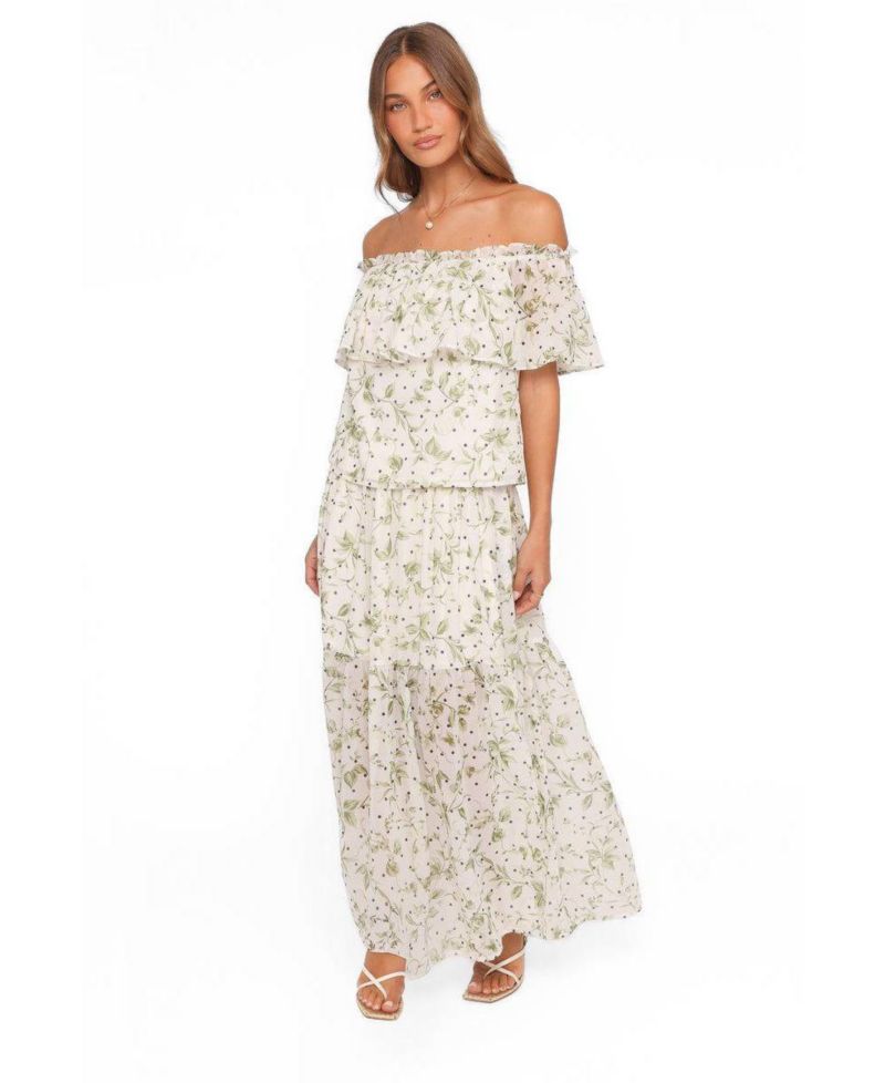 Women's Vanessa Off-Shoulder Top and Tiered Maxi Skirt, 2-Piece Set