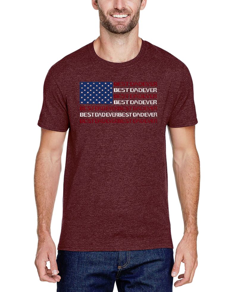 Men's Best Dad Ever American Flag Word Art Cotton and Polyester Blend T-Shirt