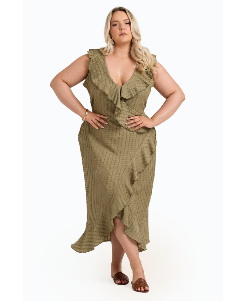 Women's Ruffle Wrap Sleeveless Midi Dress