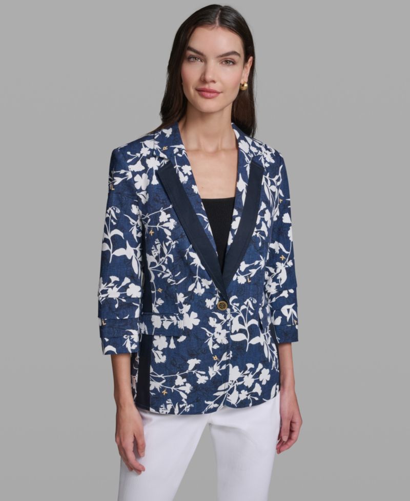 Women's Contrasting Floral Print Burnout Collared Blazer