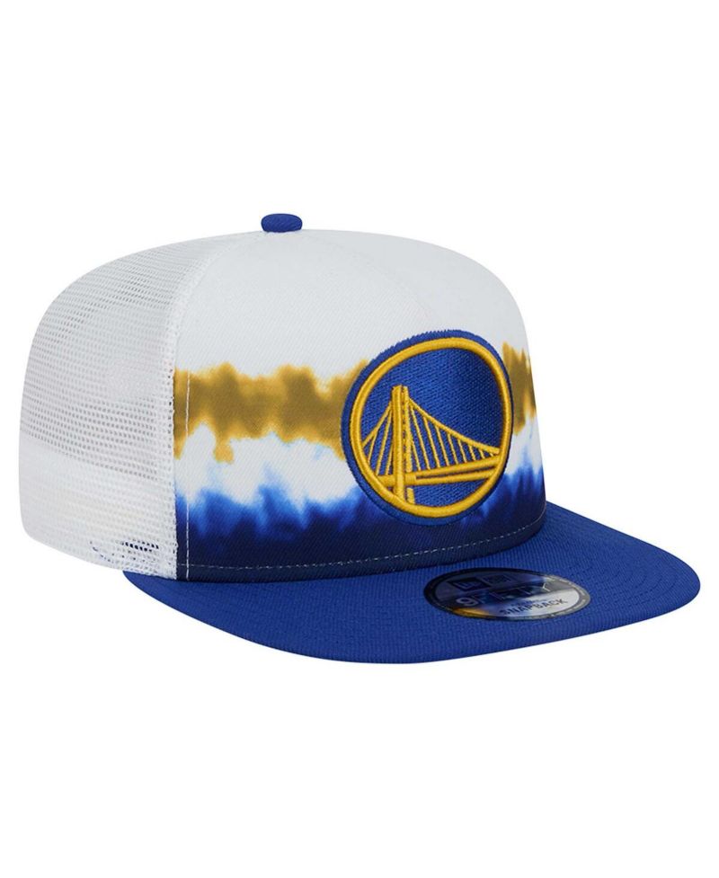 Men's White/Royal Golden State Warriors Dip-Dye 9FIFTY A-Frame Trucker Snapback Hat