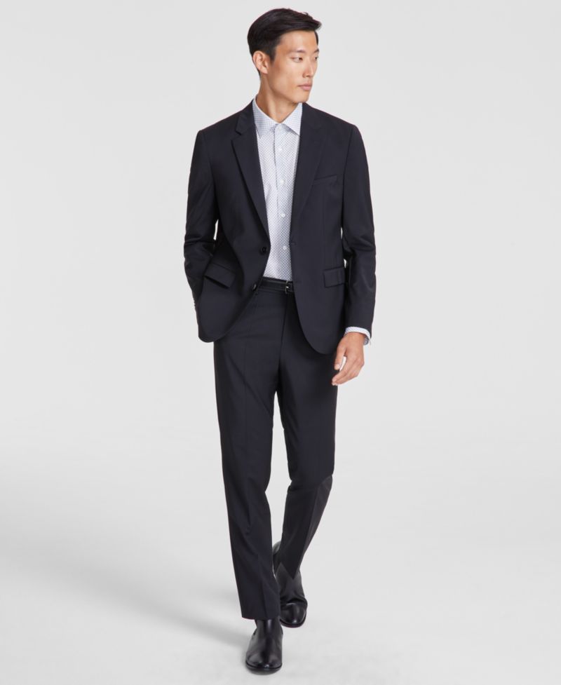 Men's Modern-Fit Solid Wool-Blend Suit Trousers