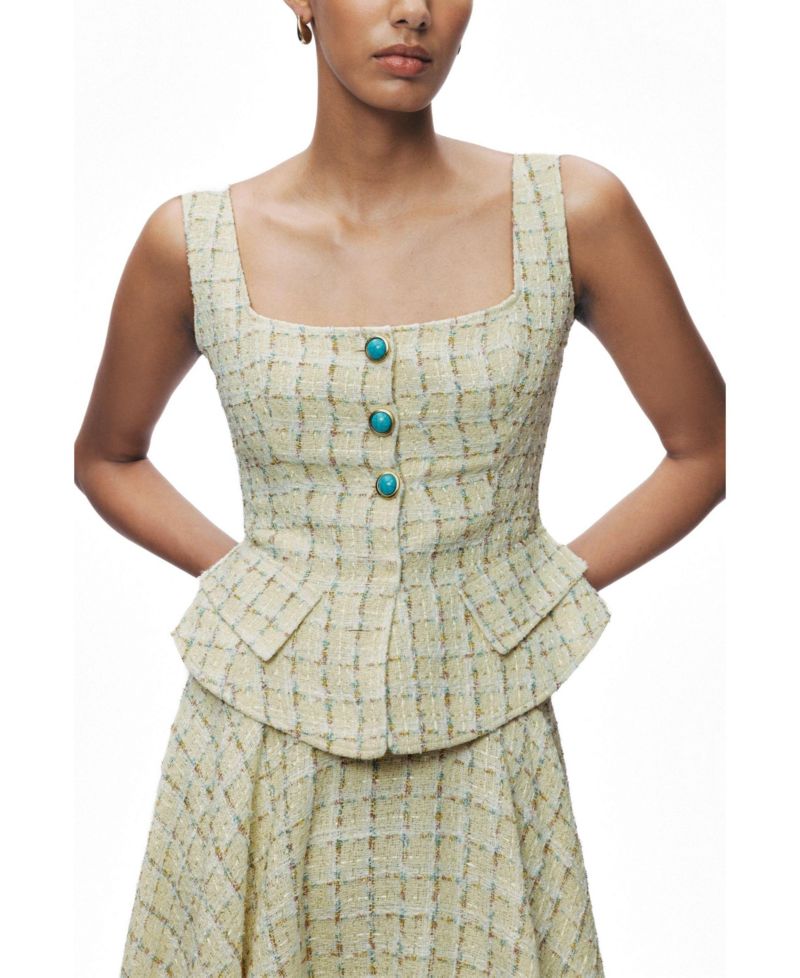 Women's Button Accessory Tweed Bustier