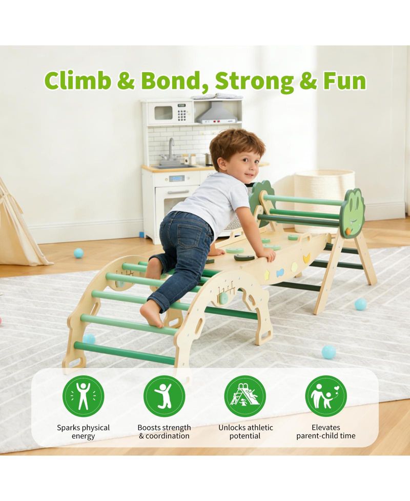 72.8 x 20.5 x 22.8 Inch Kids Climbing Frame Engineered Wood Toddler Indoor Play Gym Climbing Arch for Physical Fun, Wooden Frame