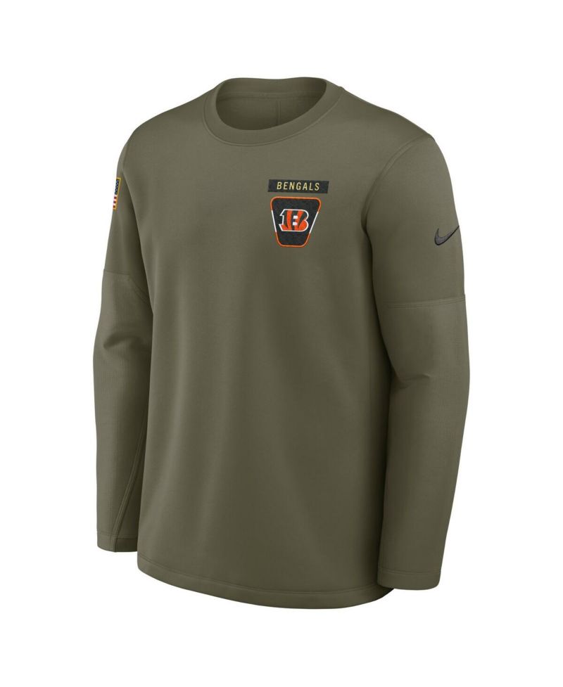 Men's Olive Cincinnati Bengals 2025 Salute to Service Sideline Coaches Therma-FIT Long Sleeve T-Shirt