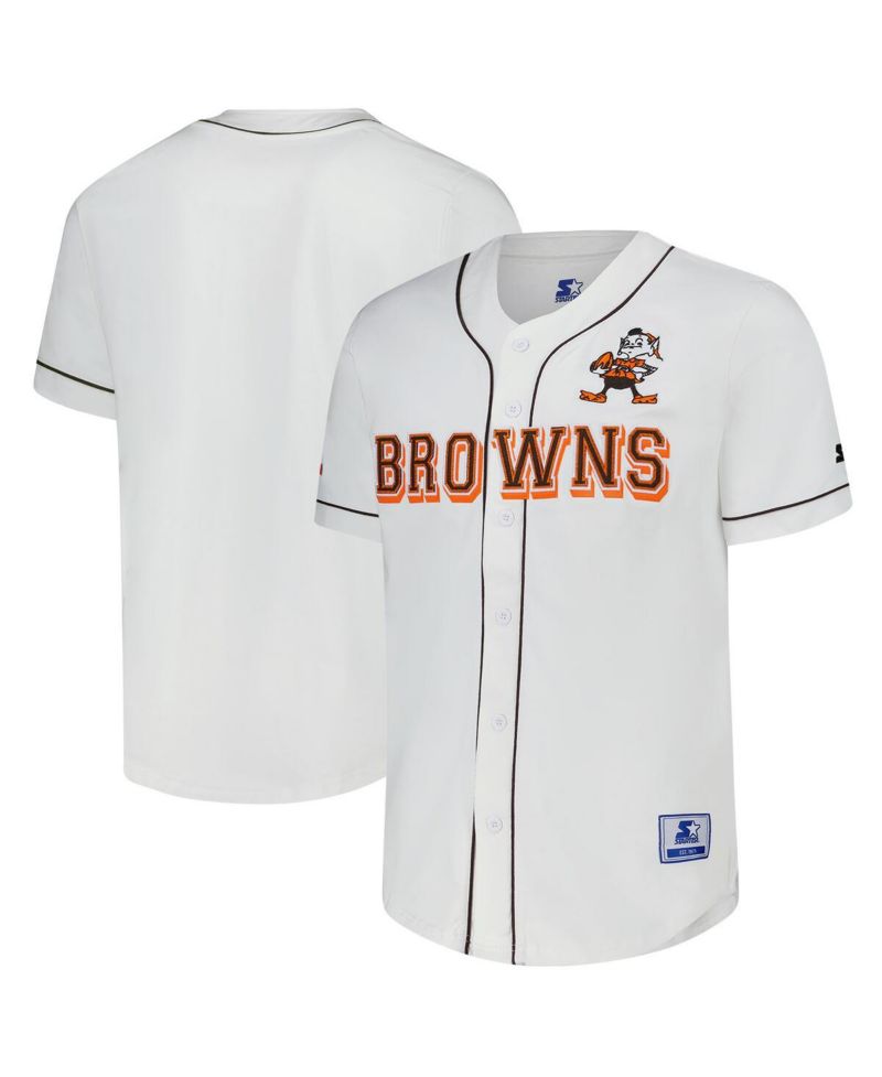 Men's White Cleveland Browns Relay Vintage Full-Button Baseball Jersey