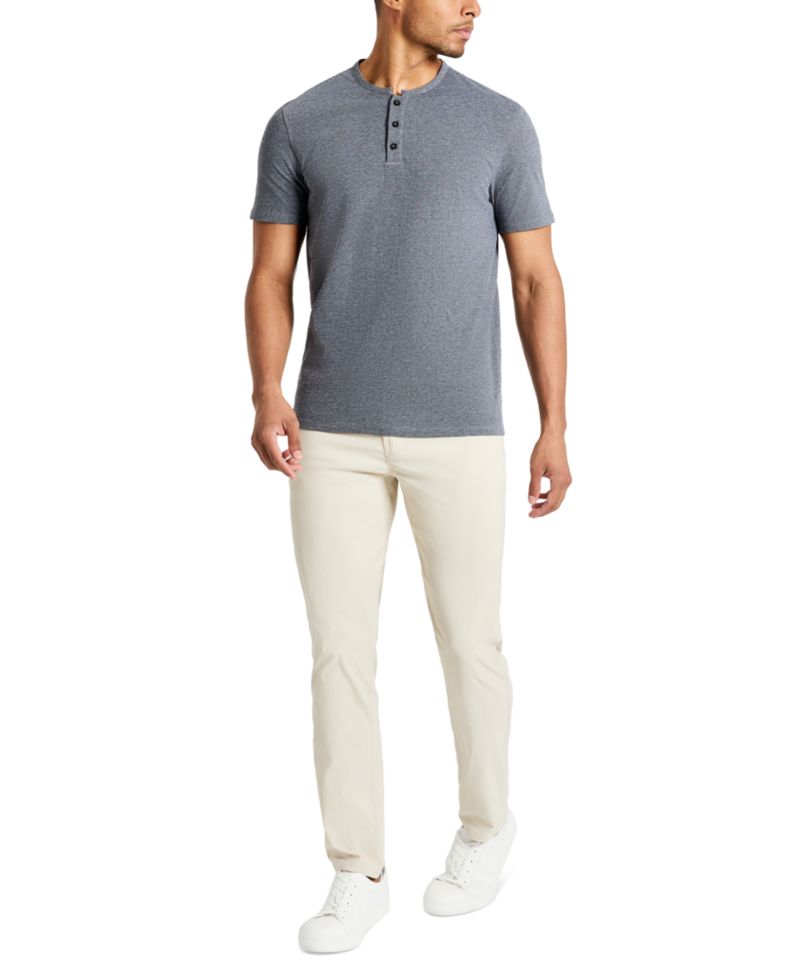 Men's 4-Way Stretch Heathered Stand-Collar Piqu&eacute; Henley