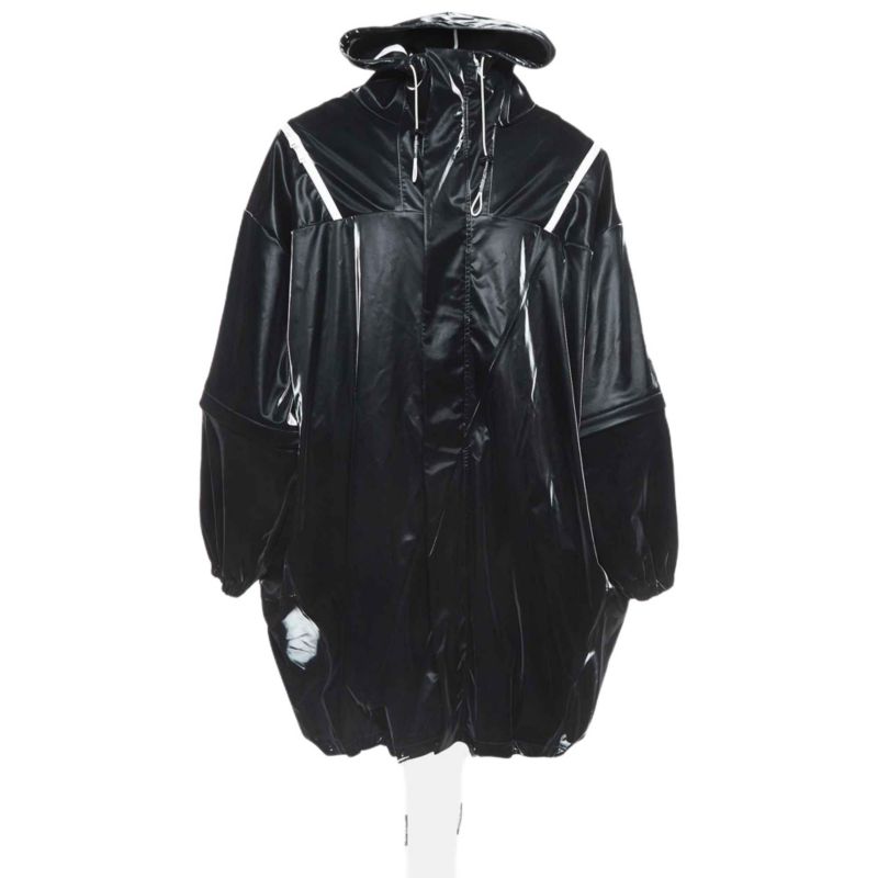 Men's Black Contrast Trim Synthetic Oversized Raincoat