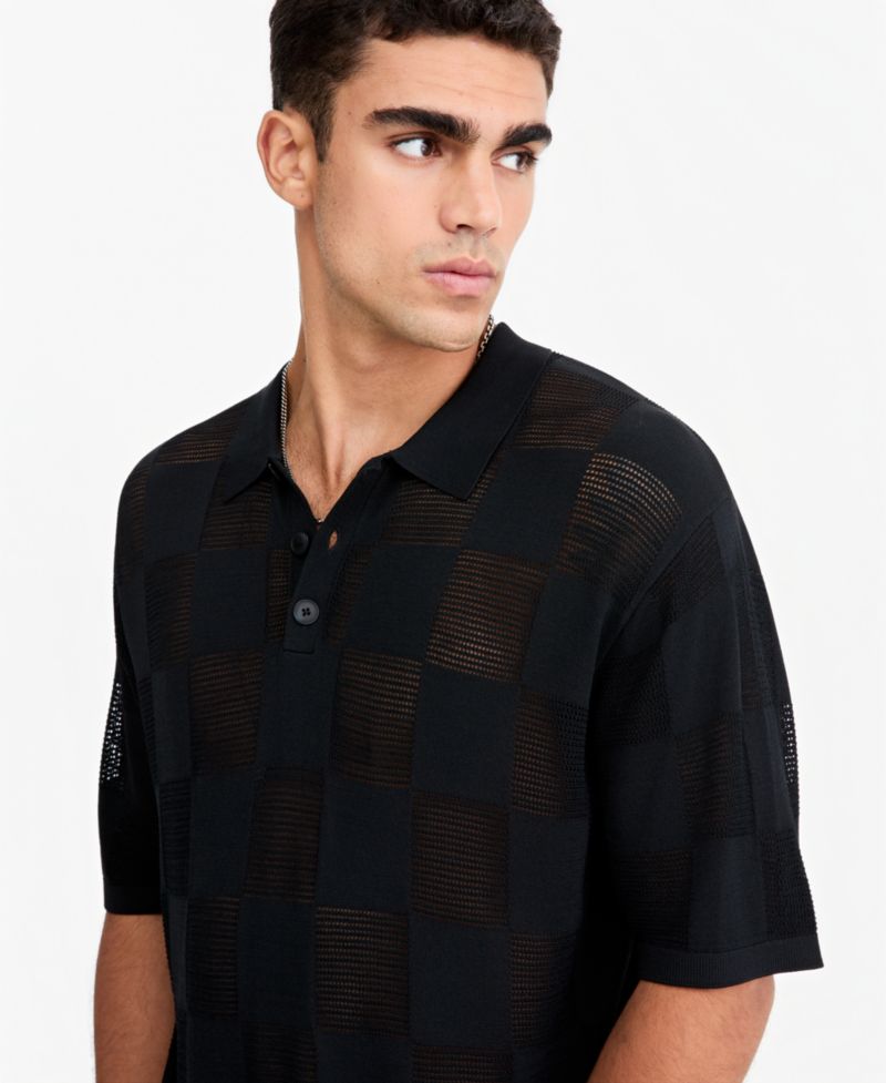 Men's Relaxed-Fit Cable-Knit Polo Sweater