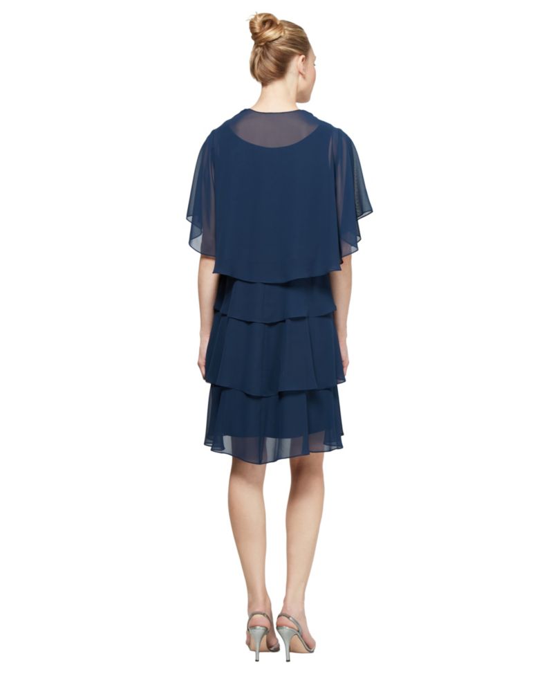 Embellished Tiered Chiffon Dress & Capelet