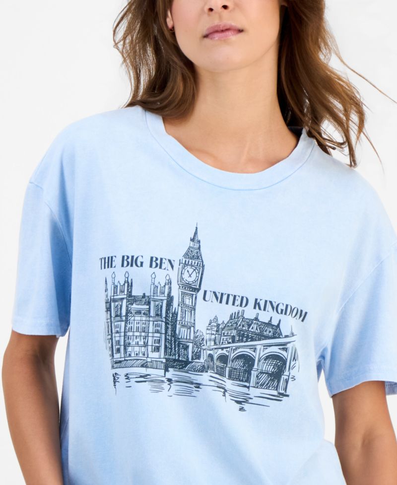 Juniors' Cotton London Big Ben Mineral-Wash Tee