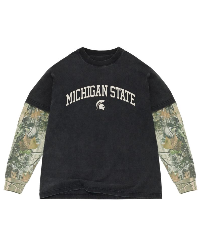 Men's Black/Camo Michigan State Spartans Back Bay Twofer Heavyweight Long Sleeve T-Shirt