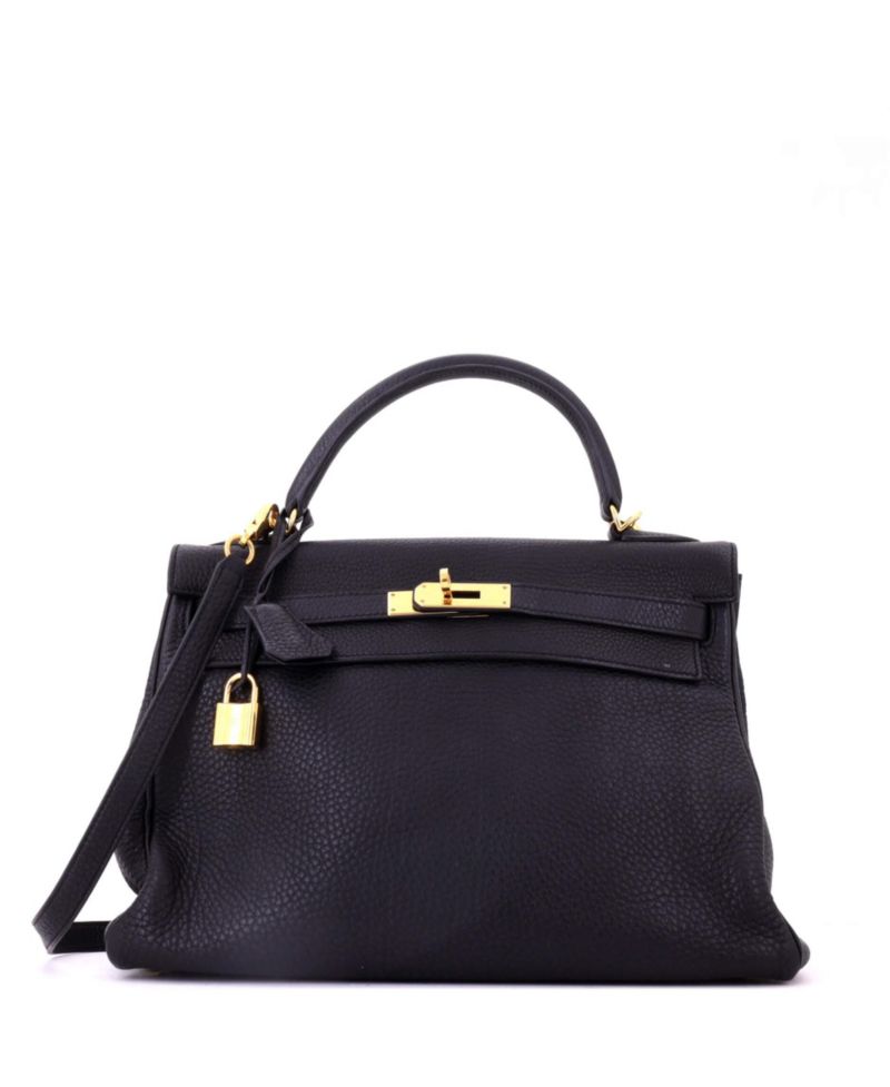 Pre-Owned Hermes Kelly 32 Handbag Black Togo with Gold Hardware