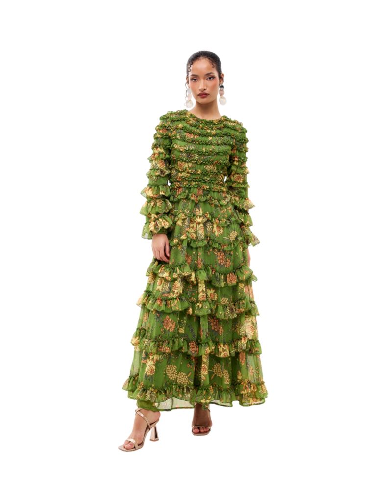 Women's Floral Ruffle A-Line Maxi Dress