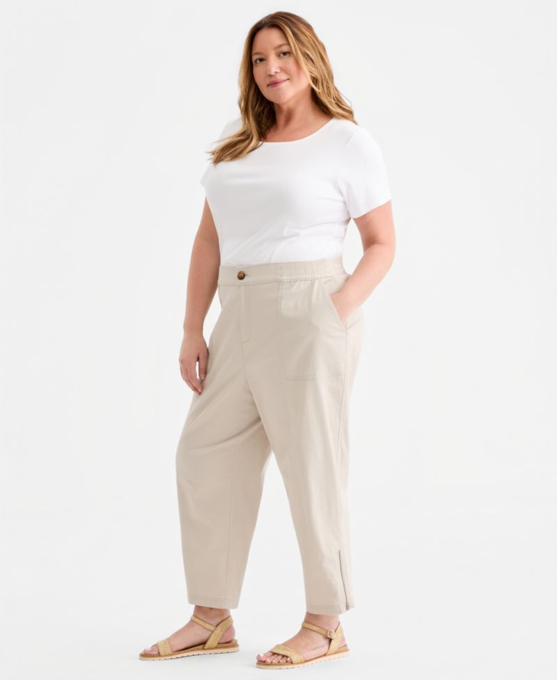 Plus Size Side-Zip Cropped Tapered Pants