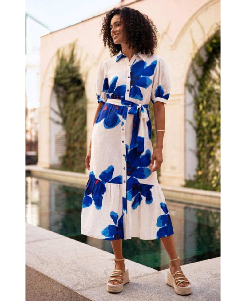 Women's Scattered Floral Shirt Dress