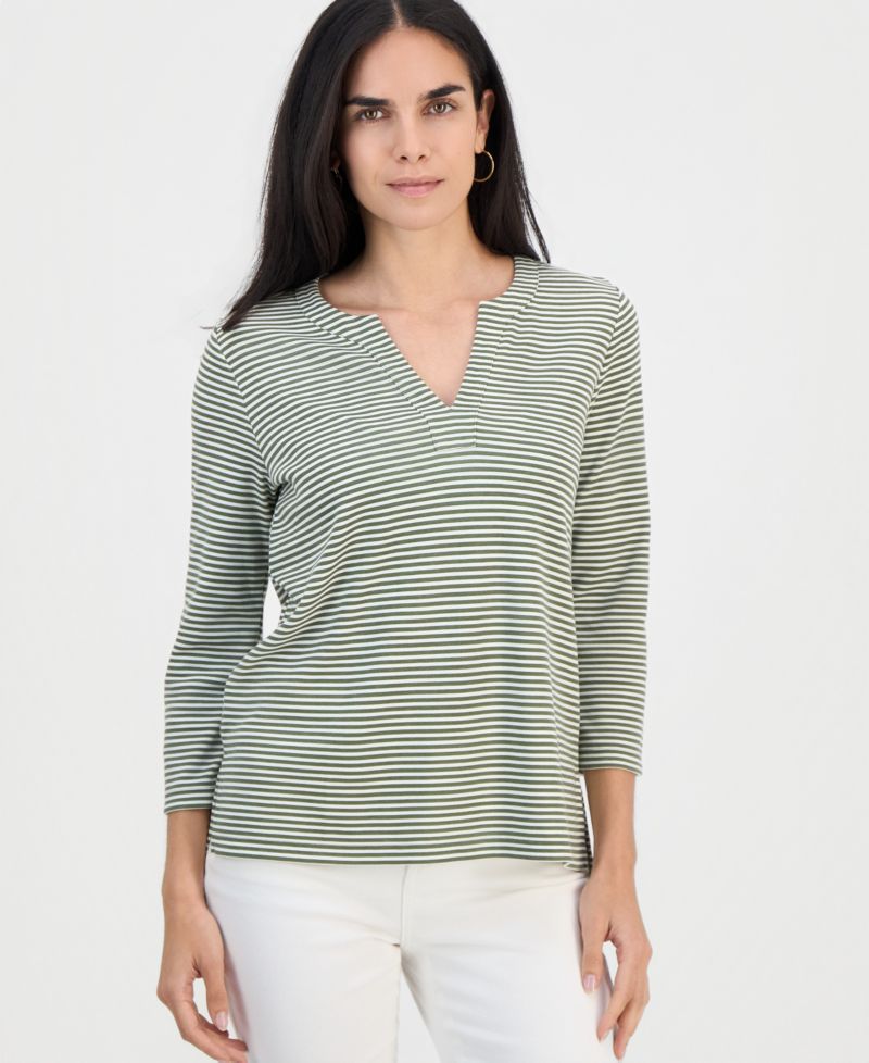 Petite Split-Neck 3/4-Sleeve Tunic, Macy's Exclusive
