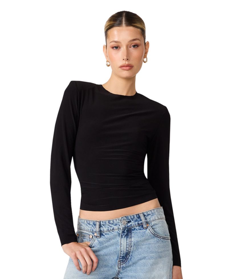 Women's Seline Long-Sleeve Padded Shoulder Crewneck Top