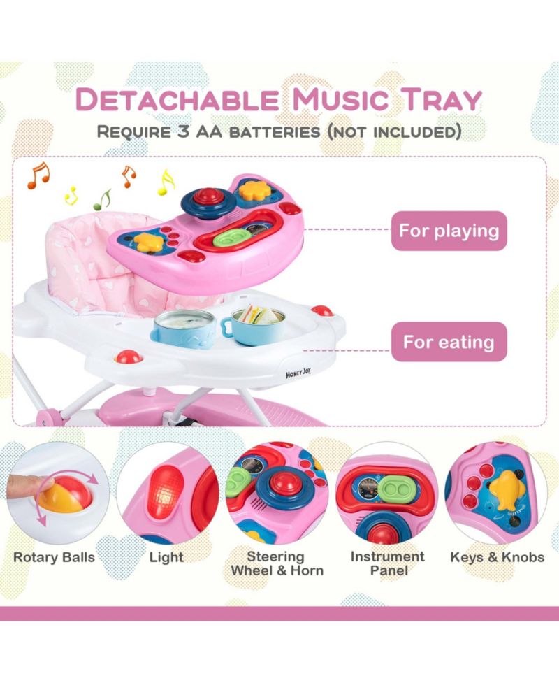 6 in 1 Baby Walker Adjustable Toddler Activity Center with Music Tray