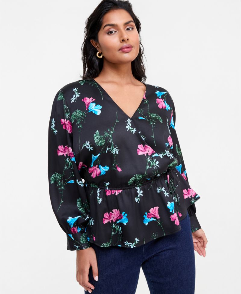Plus Size Printed Peplum Blouse
