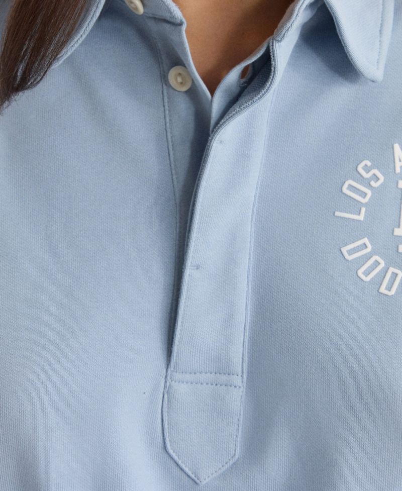 Women's Los Angeles Dodgers Iconic Cropped Spread Collar Short-Sleeve Polo Sweatshirt