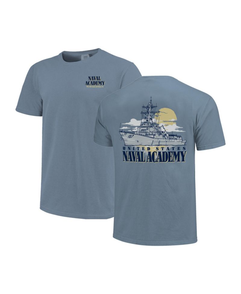 Men's and Women's Blue Navy Midshipmen Hyper Local Naval Ship Sunset T-Shirt