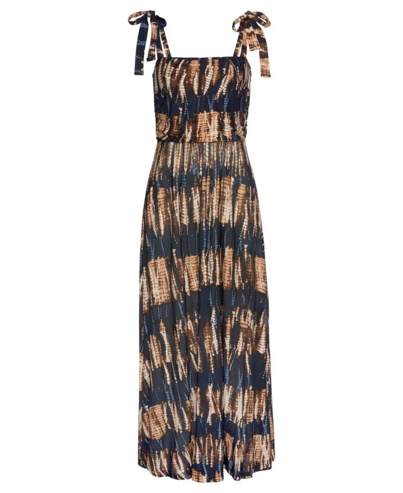 Women's Viscose Tropical Print Tie Strap Slit Halter-Neck Maxi Dress