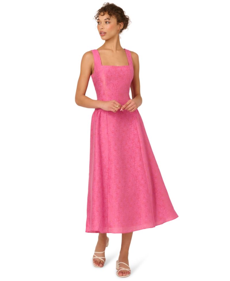 Women's Square Neck Textured Midi Dress