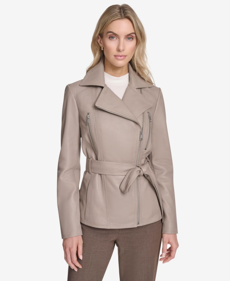 Women's Violet Belted Moto Leather Jacket
